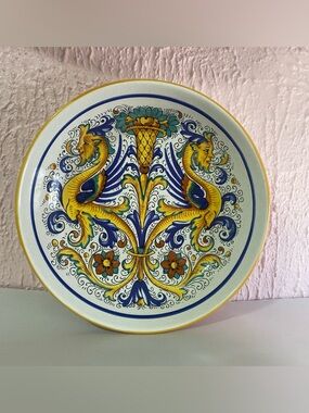 Nova Deruta hand  Painted Made in Italy Ceramic Plate — Blue Stamp